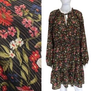 Old Navy Dark Floral Peasant Dress Size 2X Ruffle Smocked Waist Long Sleeve Mini